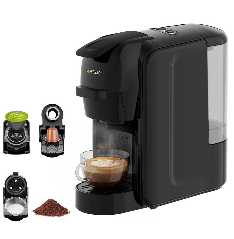 LePRESSO Lieto 3-in-1 Multifunction Capsule Coffee Machine with 0.6L Capacity, Nespresso/Dolce Gusto & Powder Coffee Compatible, 19 Bar Italian Pump, High Power Coffee Maker, Efficient Brew, Included High Precision Conical Burr Grinder with Glass Container, Perfect for Home Use - Black Bundle - Image 5